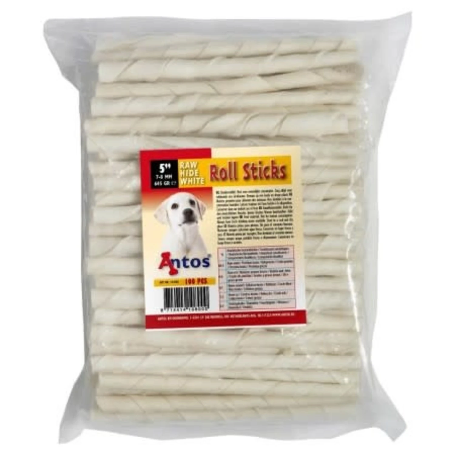 Antos Antos Rawhide White Roll Sticks 5" - 7-8 Mm - 100 Stuks 1 Antos Antos Rawhide White Roll Sticks 5" - 7-8 Mm - 100 Stuks