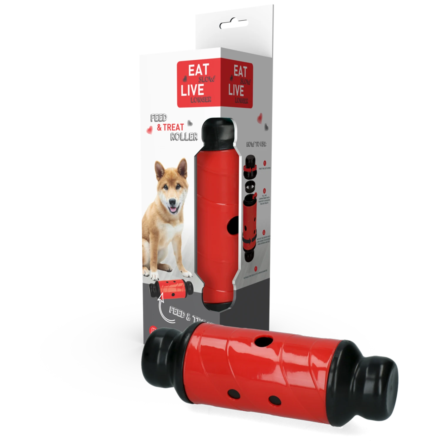 Eat Slow Live Longer Feed And Treat Roller - Rood - L - 23 X ø 8 Cm 5 Eat Slow Live Longer Feed And Treat Roller - Rood - L - 23 X ø 8 Cm - Afbeelding 5