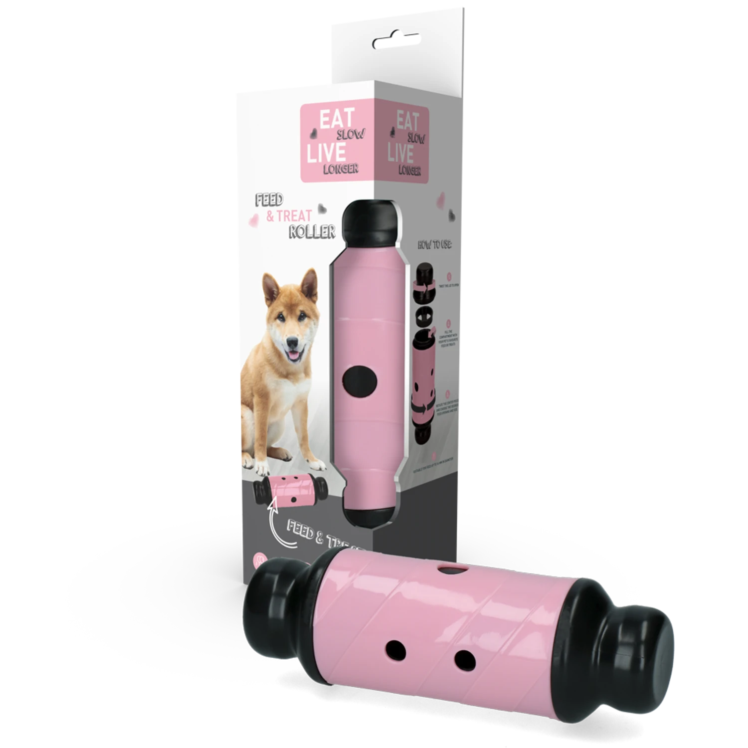 Eat Slow Live Longer Feed And Treat Roller - Roze - L - 23 X ø 8 Cm 4 Eat Slow Live Longer Feed And Treat Roller - Roze - L - 23 X ø 8 Cm - Afbeelding 4